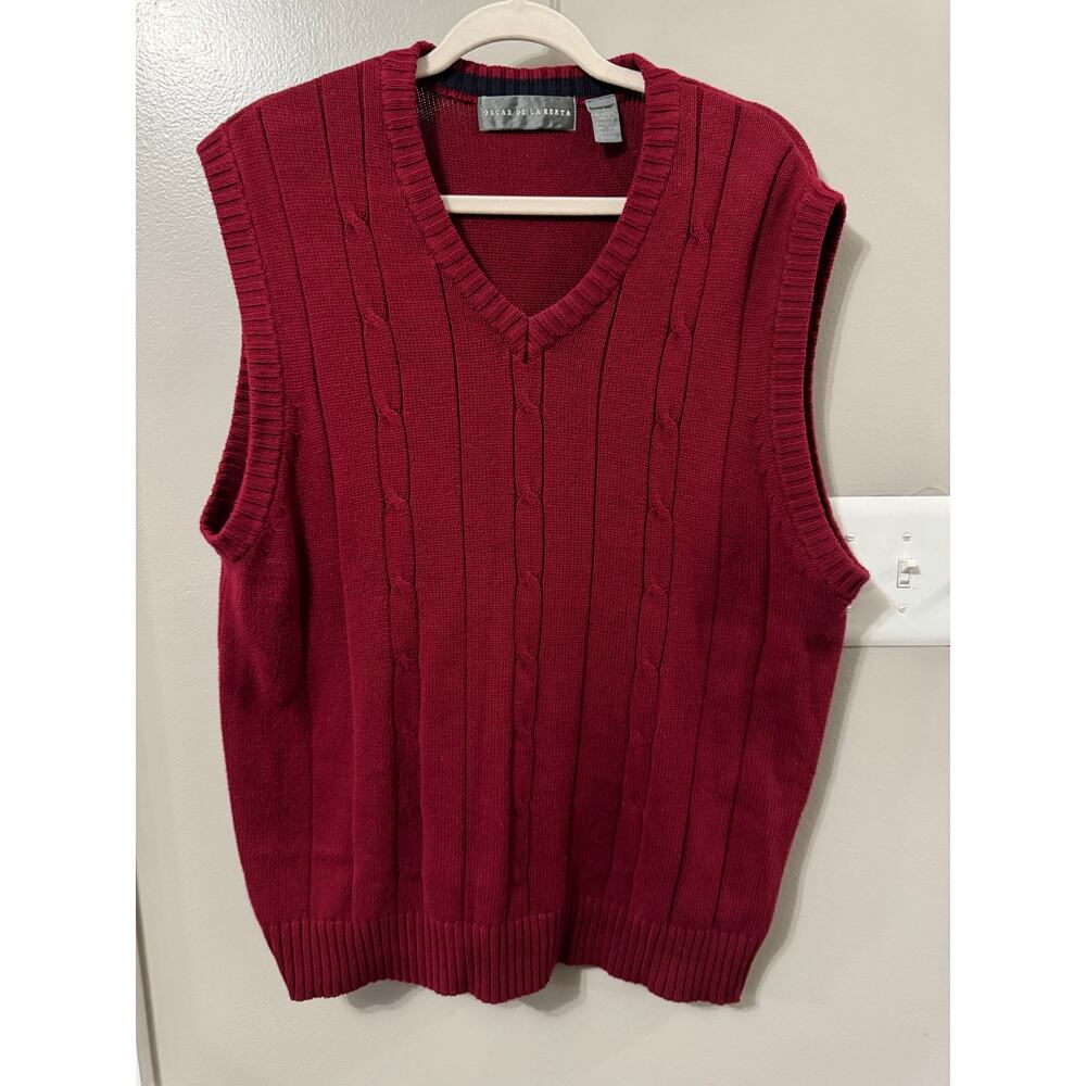 Oscar de la Renta Men's Argyle V-Neck Pullover Sweater Sleeveless Maroon LG Ctn